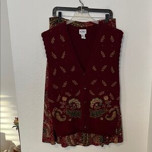 Koret Burgundy Knit Vest w/beads Sz M (40Wx26L) & Matching Skirt 12P (32Wx31L)